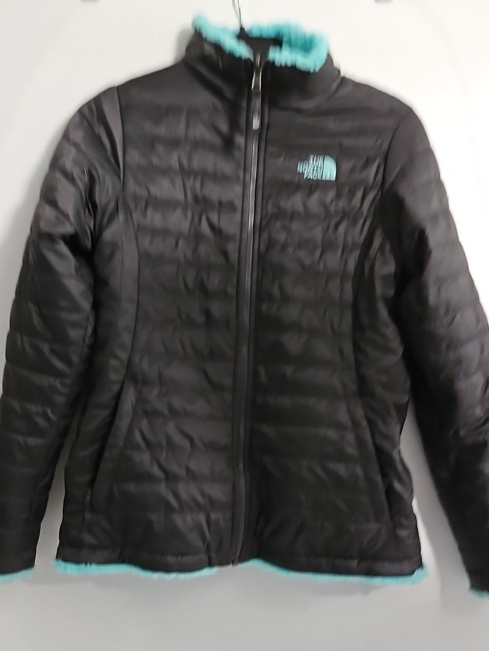 The North Face Black Puffer Jacket with Aqua Trim